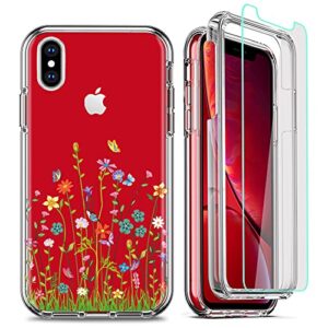 firmge for iphone xs case, compatible iphone x case 5.8 inch, with [2 x tempered glass screen protector] 360 full-body coverage military grade heavy duty shockproof phone protective cover- lk001
