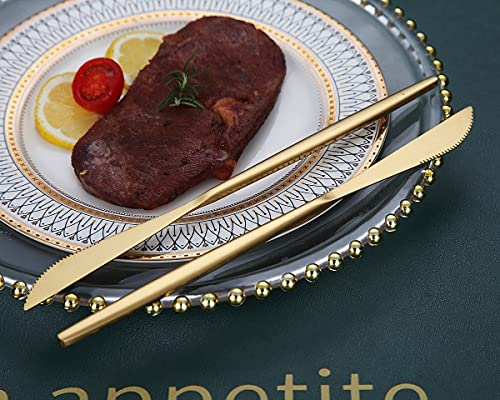 HOMQUEN Dinner Knives 6 Piece, Stainless Steel Matt Gold Dinner Knife, Sturdy butter knife, Modern Design butter knives, Dishwasher Safe (Matt Golden-8.9 Inch)