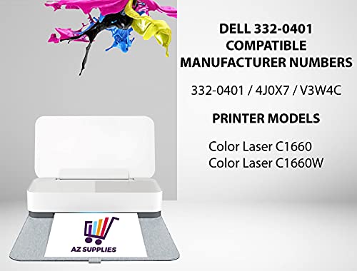 AZ Supplies Compatible Toner Cartidge Replacement for Dell 332-0401 4J0X7 V3W4C Compatible with Color Laser C1660 Color Laser C1660W Magenta 3 Pack