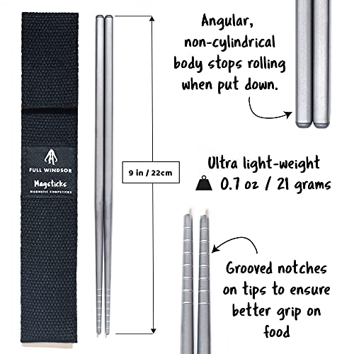 MAGSTICKS Premium Magnetic Titanium Chopsticks - Reusable Travel Chop Sticks - Korean, Japanese, Chinese & Oriental Eating & Cooking Chopsticks - 100% Eco-friendly - Light-weight for Kids and Adults