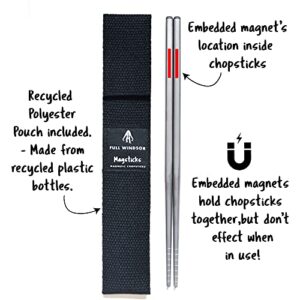 MAGSTICKS Premium Magnetic Titanium Chopsticks - Reusable Travel Chop Sticks - Korean, Japanese, Chinese & Oriental Eating & Cooking Chopsticks - 100% Eco-friendly - Light-weight for Kids and Adults
