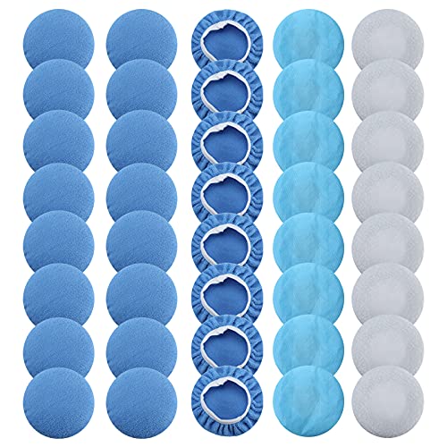 AuInLand 40 Packs Car Polisher Pad Bonnet 5 to 6 Inch Car Polishing Bonnet Buffing Pad (Include 8 Woollen + 24 Microfiber + 8 Non-Woven Waxing Bonnet)