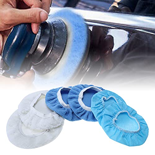 AuInLand 40 Packs Car Polisher Pad Bonnet 5 to 6 Inch Car Polishing Bonnet Buffing Pad (Include 8 Woollen + 24 Microfiber + 8 Non-Woven Waxing Bonnet)