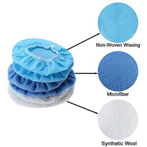 AuInLand 40 Packs Car Polisher Pad Bonnet 5 to 6 Inch Car Polishing Bonnet Buffing Pad (Include 8 Woollen + 24 Microfiber + 8 Non-Woven Waxing Bonnet)