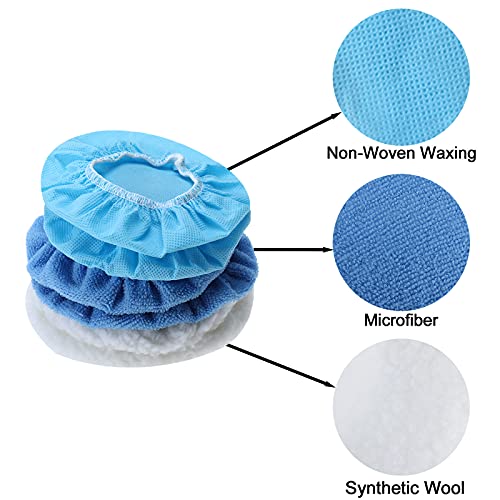 AuInLand 40 Packs Car Polisher Pad Bonnet 5 to 6 Inch Car Polishing Bonnet Buffing Pad (Include 8 Woollen + 24 Microfiber + 8 Non-Woven Waxing Bonnet)