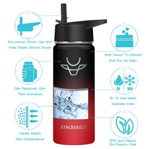 STACEGEELE Insulated Vacuum Water Bottle for Kids with Straw Lid Stainless Steel Flask Thermos for Boys and Girls Leak Proof Lightweight Eco Friendly 18oz(550ml),Ice Coke