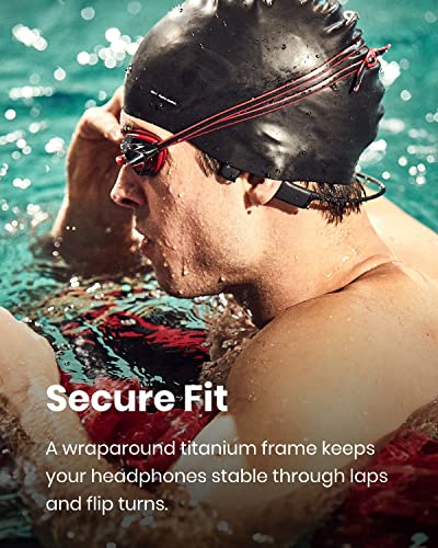 SHOKZ OpenSwim Swimming MP3 - Bone Conduction MP3 Waterproof Headphones for Swimming - Open-Ear Wireless Headphones, No Bluetooth, with Nose Clip and Earplug (Black)