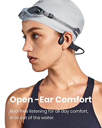 SHOKZ OpenSwim Swimming MP3 - Bone Conduction MP3 Waterproof Headphones for Swimming - Open-Ear Wireless Headphones, No Bluetooth, with Nose Clip and Earplug (Black)