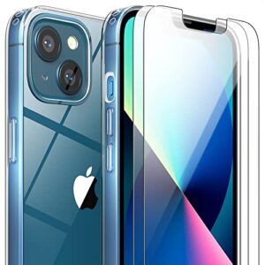 flexgear case for iphone 13 mini with 2x tempered glass screen protectors [full protection] - crystal clear