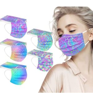 Peky 50PCS Colorful Disposable Printed Face_Masks,with Shiny Unique Crack Design,3-Ply Protection for Adults Women (Adult-1)