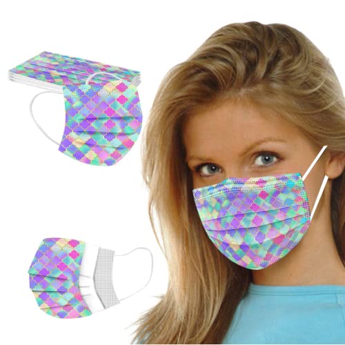 Peky 50PCS Colorful Disposable Printed Face_Masks,with Shiny Unique Crack Design,3-Ply Protection for Adults Women (Adult-1)