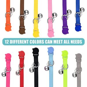 Uteuvili 12 PCS Breakaway Cat Collars with Bell Colorful Soft Safety Buckle Cat Collars Adjustable Breakaway Kitten Collars Safety Collars for Cats, 7 in-11 in