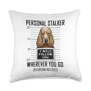 english cocker spaniel dog owner shirts & gifts personal stalker dog cocker spaniel i will follow you throw pillow, 18x18, multicolor