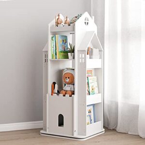 oxskk Revolving Bookcase,360° Children Bookshelf,Multi-Functional Floor Standing Book Storage Rack Organizer for Kids Room Bedroom-White 45x45x108cm(18x18x43inch) 68ps5-001