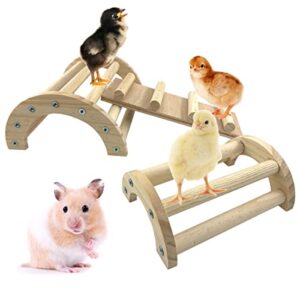 cooshou chicken perch chicken toys chicken roosting bar chick jungle gym wooden arch bridge platform stand ladder 3in1 climbing ramp toys for chick hamsters gerbils mice rodent and small animals