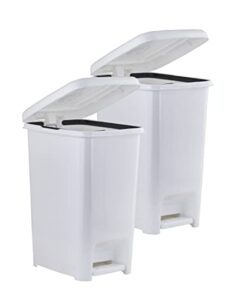 superio slim step on pedal plastic trash can, waste bin for under desk, office, bedroom, bathroom, kitchen (2.5 gal) (white 2 pack)