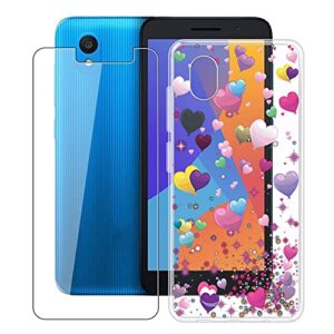 hhuan case for alcatel 1 2021 (5.00 inch) with tempered glass screen protector, clear soft silicone protective cover bumper shockproof phone case for alcatel 1 2021 - yq29