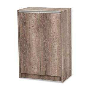 bowery hill contemporary 2 door shoe cabinet, 12 pairs shoe rack storage oranizer in weathered oak