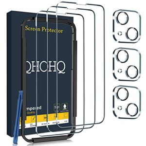 qhohq 3 pack screen protector for iphone 14 / iphone 13 [6.1 inch] with 3 pack tempered glass camera lens protector, ultra hd, 9h hardness,case friendly