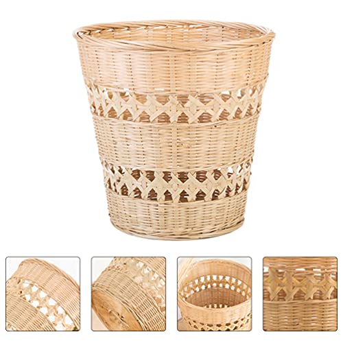 Cabilock Seagrass Waste Basket Bamboo Waste Basket Office Paper Wastebasket Rattan Woven Storage Baskets Decorative Round Rustic Farmhouse Trash Can for Bedroom Desktop Coffee Office Decor