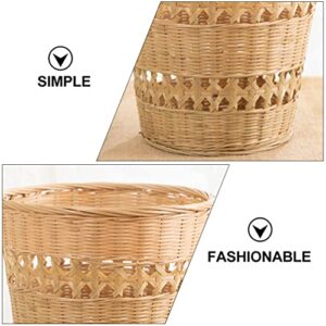 Cabilock Seagrass Waste Basket Bamboo Waste Basket Office Paper Wastebasket Rattan Woven Storage Baskets Decorative Round Rustic Farmhouse Trash Can for Bedroom Desktop Coffee Office Decor