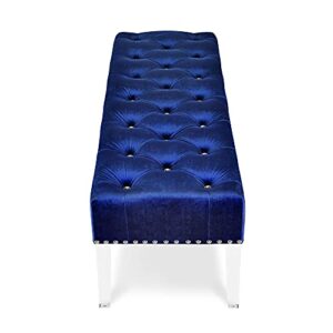 New Classic Furniture Vivian Velvet Bench with Crystal Buttons, Royal Blue