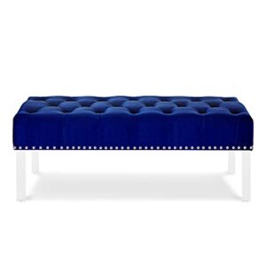 New Classic Furniture Vivian Velvet Bench with Crystal Buttons, Royal Blue