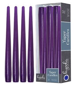hyoola tall taper candles - 10 inch purple unscented dripless taper candles - 8 hour burn time - 12 pack