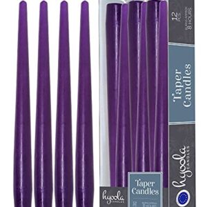 Hyoola Tall Taper Candles - 10 Inch Purple Unscented Dripless Taper Candles - 8 Hour Burn Time - 12 Pack