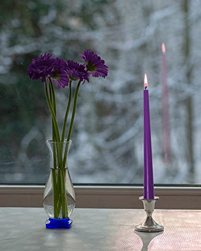 Hyoola Tall Taper Candles - 10 Inch Purple Unscented Dripless Taper Candles - 8 Hour Burn Time - 12 Pack