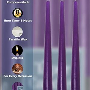 Hyoola Tall Taper Candles - 10 Inch Purple Unscented Dripless Taper Candles - 8 Hour Burn Time - 12 Pack