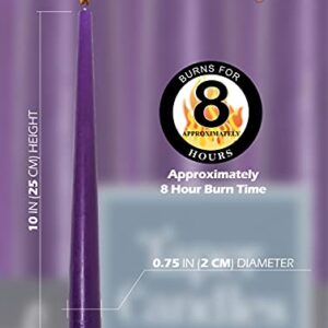 Hyoola Tall Taper Candles - 10 Inch Purple Unscented Dripless Taper Candles - 8 Hour Burn Time - 12 Pack