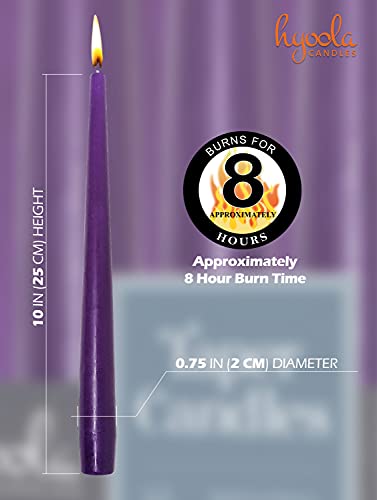 Hyoola Tall Taper Candles - 10 Inch Purple Unscented Dripless Taper Candles - 8 Hour Burn Time - 12 Pack