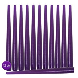 Hyoola Tall Taper Candles - 10 Inch Purple Unscented Dripless Taper Candles - 8 Hour Burn Time - 12 Pack