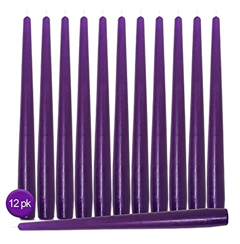 Hyoola Tall Taper Candles - 10 Inch Purple Unscented Dripless Taper Candles - 8 Hour Burn Time - 12 Pack