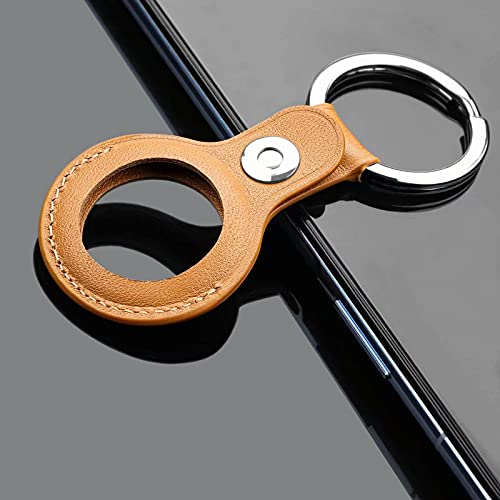 Airtag Leather Key Ring, iLeadin. Case for Apple AirTag, AirTags Keychain Leather Anti-Scratch Protective Holder for AirTag Tracker for Pets, Keys, Luggage, Backpacks, Yellow