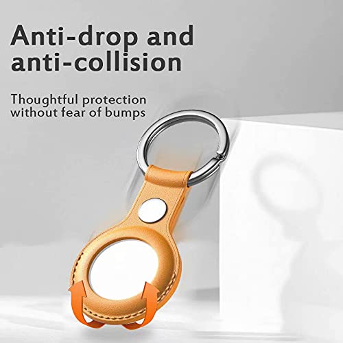 Airtag Leather Key Ring, iLeadin. Case for Apple AirTag, AirTags Keychain Leather Anti-Scratch Protective Holder for AirTag Tracker for Pets, Keys, Luggage, Backpacks, Yellow