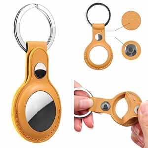 Airtag Leather Key Ring, iLeadin. Case for Apple AirTag, AirTags Keychain Leather Anti-Scratch Protective Holder for AirTag Tracker for Pets, Keys, Luggage, Backpacks, Yellow