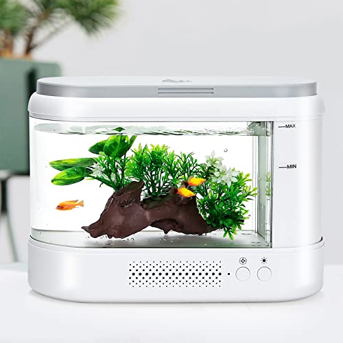 AQQA 1.8 Gallon Multifunction Self-Cleaning Fish Tank,Small Desktop Aquarium Starter Kit,Hidden Filtration with LED Color Light and Aromatherapy Diffusers,Suitable for Home and Office