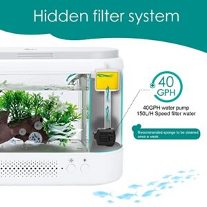 AQQA 1.8 Gallon Multifunction Self-Cleaning Fish Tank,Small Desktop Aquarium Starter Kit,Hidden Filtration with LED Color Light and Aromatherapy Diffusers,Suitable for Home and Office