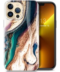 gviewin for iphone 13 pro max case, marble soft tpu shockproof protective case, ultra slim thin glossy stylish phone cover, 6.7" 2021(drift sand/brown)