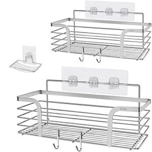 ecloo shower caddy adhesive wall mounted bathroom shelves organizer cosmetic organizer makeup organizer holder for bathroom kitchen organizer storage wire shelves basket (3-tiers)