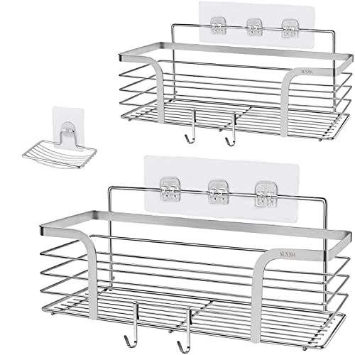 Ecloo Shower Caddy Adhesive Wall Mounted Bathroom Shelves Organizer Cosmetic Organizer Makeup Organizer Holder for Bathroom Kitchen Organizer Storage Wire Shelves Basket (3-Tiers)