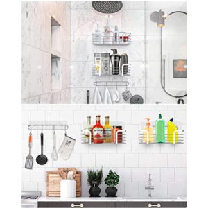 Ecloo Shower Caddy Adhesive Wall Mounted Bathroom Shelves Organizer Cosmetic Organizer Makeup Organizer Holder for Bathroom Kitchen Organizer Storage Wire Shelves Basket (3-Tiers)