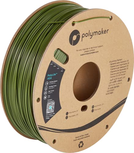 Polymaker ASA Filament 1.75mm Army Green ASA, 1kg Heat Resistant Weather Resistant ASA 1.75 Cardboard Spool - PolyLite ASA 3D Printer Filament Army Green, Perfect for Printing Outdoor Functional Parts