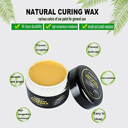 HEYJOY Solid Ceramic Coating Crystal Car Wax Kit Polish Wax Quick Easy Removes Deep Scratches and Stains with Free Waxing Sponge and Towel(200g)