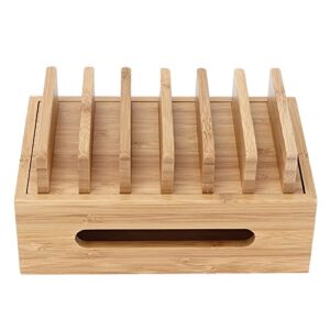 aunmas charging station rack valet dock organizer, bamboo wood cell phone dock portable tablet computer organizer storage box for home office