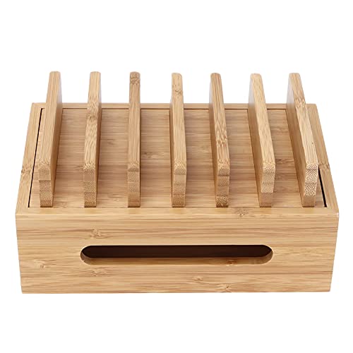 AUNMAS Charging Station Rack Valet Dock Organizer, Bamboo Wood Cell Phone Dock Portable Tablet Computer Organizer Storage Box for Home Office