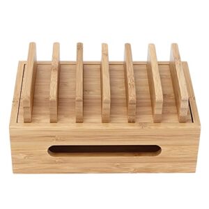 AUNMAS Charging Station Rack Valet Dock Organizer, Bamboo Wood Cell Phone Dock Portable Tablet Computer Organizer Storage Box for Home Office