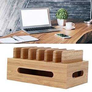 AUNMAS Charging Station Rack Valet Dock Organizer, Bamboo Wood Cell Phone Dock Portable Tablet Computer Organizer Storage Box for Home Office